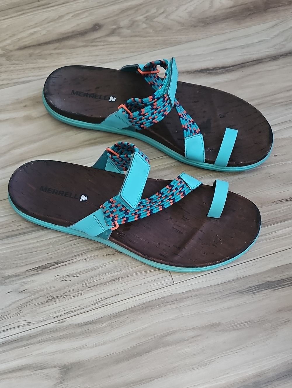 Merrell Women's Teal Braided Strap Slide Sandals